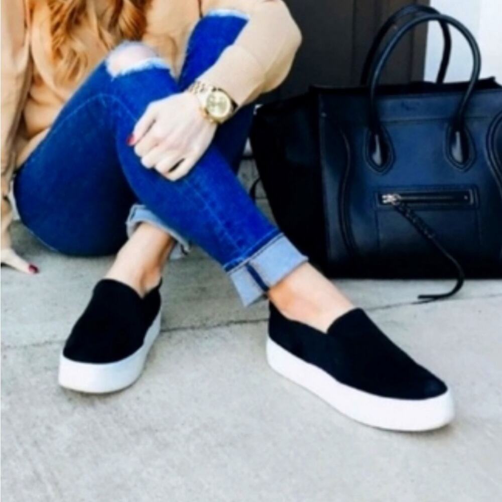 Vince Warren Leather Slip On Platform Sneakers Black Size 8